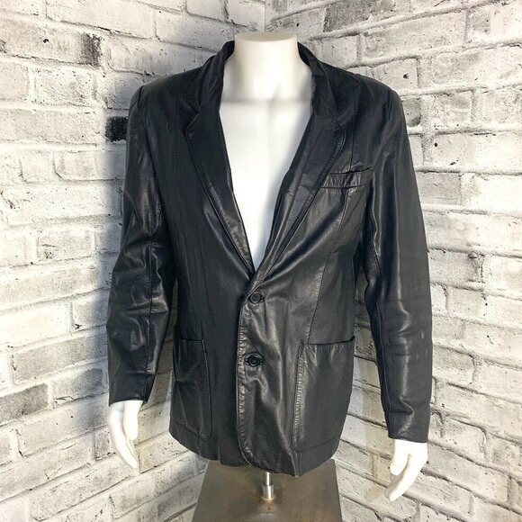 Vintage Pelle Cuir Black Leather Blazer Jacket - Picture 1 of 16